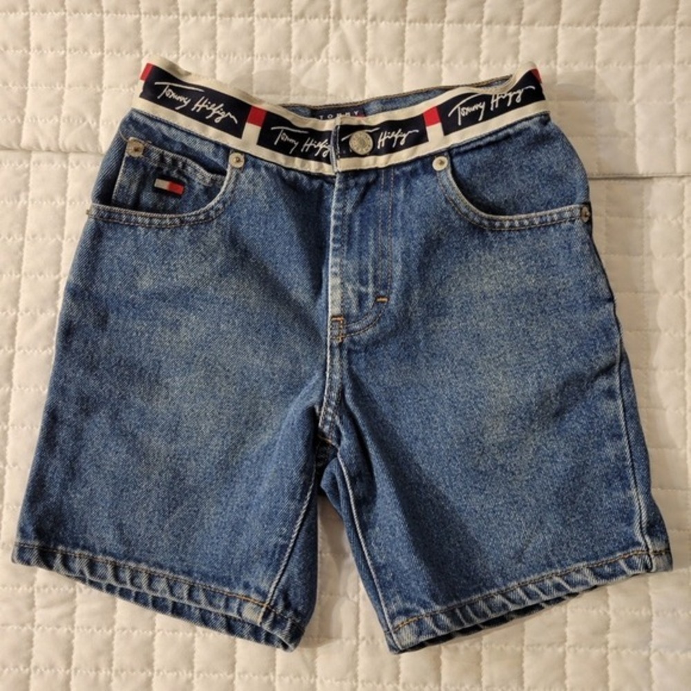 Y2K Tommy Hilfiger Blue Jean Bermuda Shorts Summer Beach Vacation Streetwear Hot